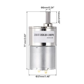 uxcell ZGB37-3530 DC 24V 200RPM Micro Motor High-Speed Geared Motor for DIY RC Cars Remote Control Shaft 6mm Diameter