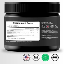 VINATURA Black Turmeric, Curcumin with Black Pepper 1000mg - Turmeric Curcumin with Turmeric Black - Curcuma Caesia, Curcuma Longa, Black Pepper 95% Piperine - 60 Capsules 30 Servings