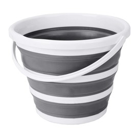 Eurow Eurow Indoor and Outdoor Collapsible Bucket with Handle, 10 Liters, 2.6 Gallons, Gray and White