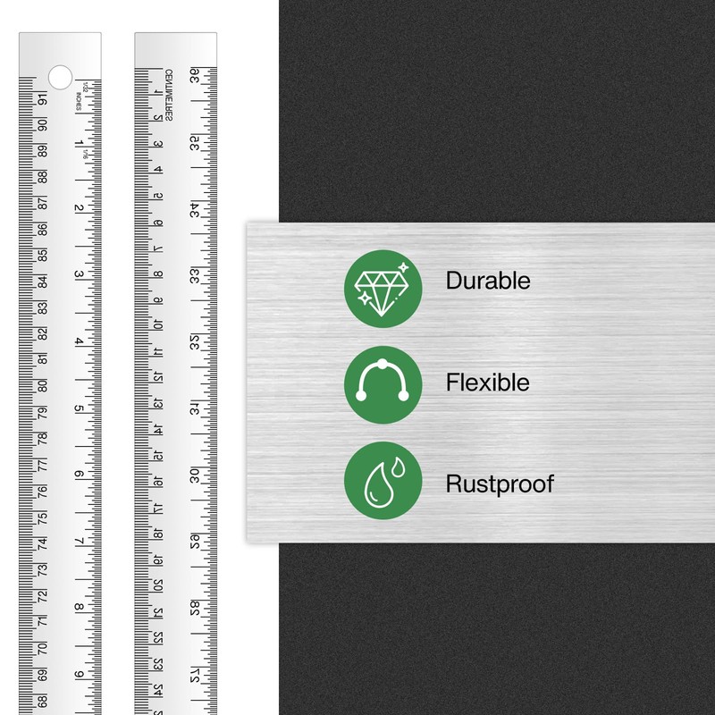 Trandraft 2 Pieces 36 Inch Metal Ruler Stainless Steel Metal