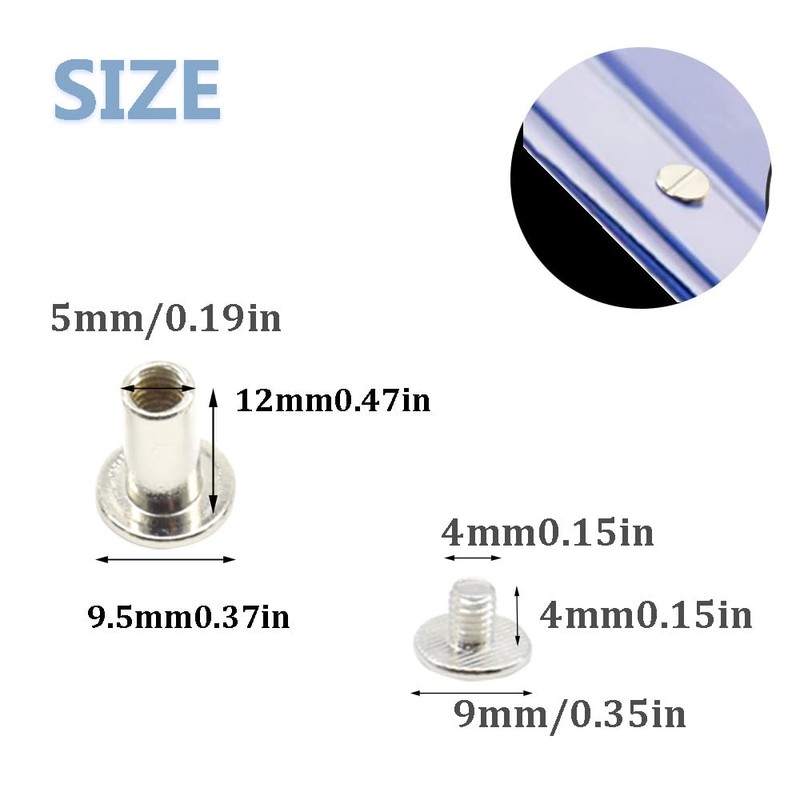Ruidee 100Pcs/50Set Chicago Screws M5x12mm Book Binding Rivets Screw Posts