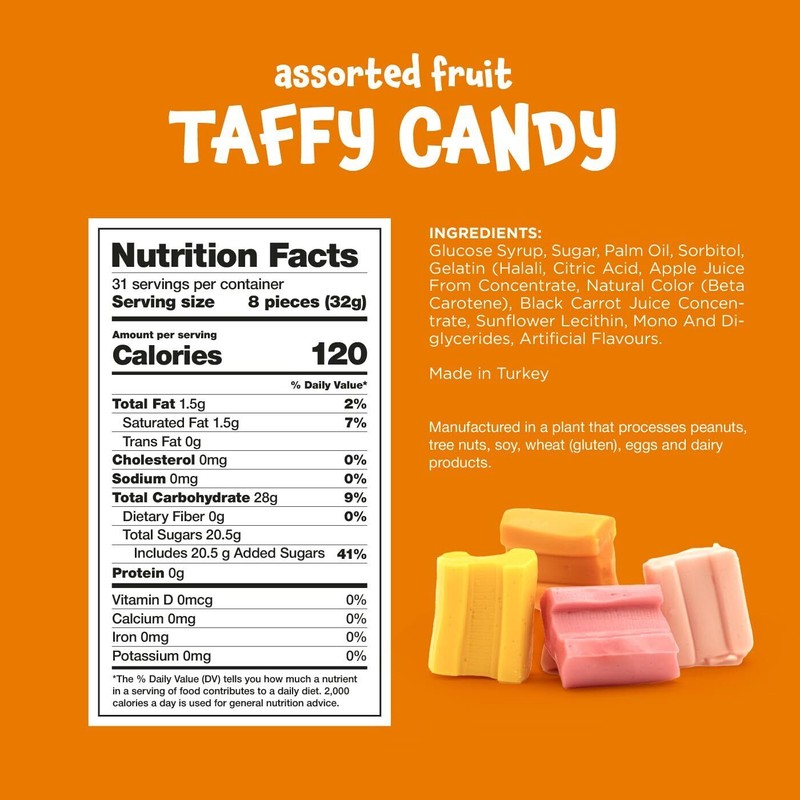 Funtasty Assorted Fruit Taffy Candy, 2.2-Pound Bag (About 240 Count)