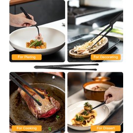 CREATIVECHEF 10&6.8 Inch 5PCS Food Tweezers and Offset Tweezers, Stainless Steel Professional Fine Chef Tongs, Multi-Use High-Precision Tongs for BBQ,Plating and Serving,Perfect Culinary Gift for Chef