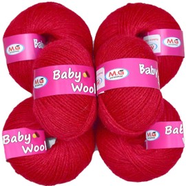 M Fabrics 100% Acrylic Wool Red Baby Soft Wool Ball Hand Knitting Wool/Art Craft Soft Fingering Crochet Hook Yarn, Needle Knitting Yarn Thread Dyed (Red) (Red, 6)