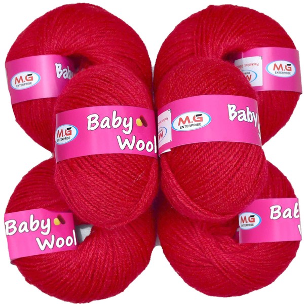 M Fabrics 100% Acrylic Wool Red Baby Soft Wool Ball