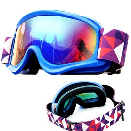 Tyuodna Children's Ski Goggles, Anti-Fog Ski Goggles Sunglasses, UV Protection Ski Goggles, Ski Goggles for Glasses Wearers, Protection Windproof Snowboard Goggles, Ski Goggles (Blue)