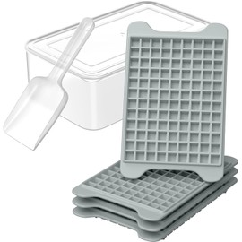Molde de Cubitos de Hielo de Silicona con 117 Cubos Pequeños, Bandeja de Hielo con Tapa, Recipiente de Almacenamiento y Pala de Hielo, Fácil Desmoldeo para Congelador(Gris)