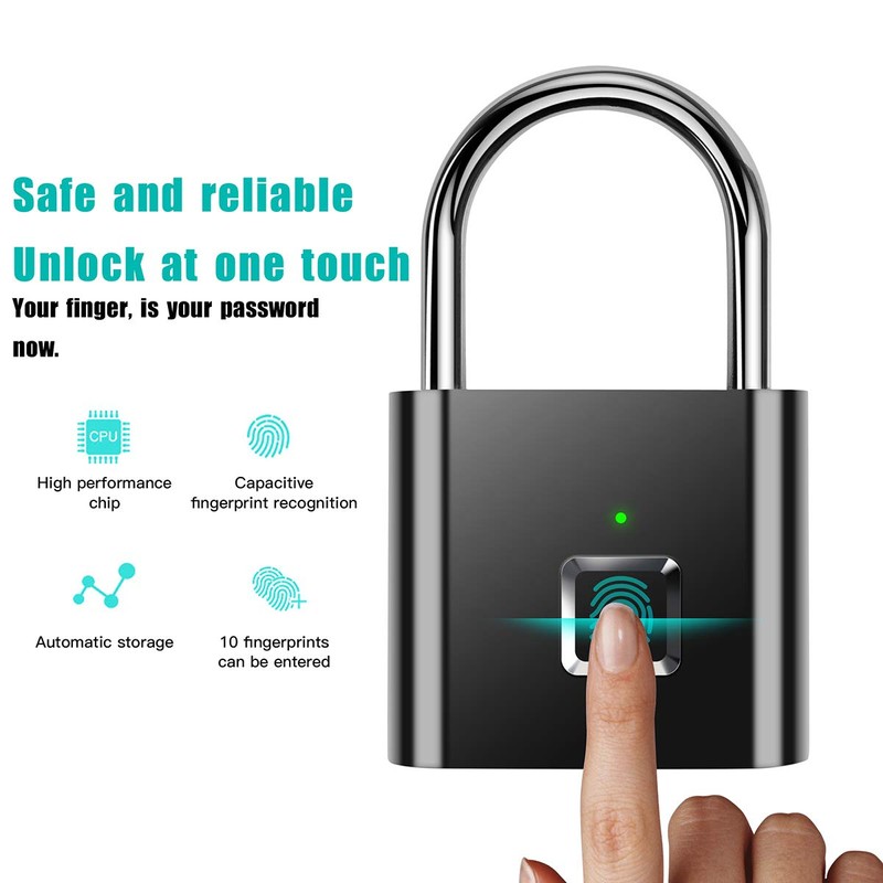 Fingerprint Padlock,AICase Electronic Door Lock Fingerprint Recognition Smart Keyless Waterproof