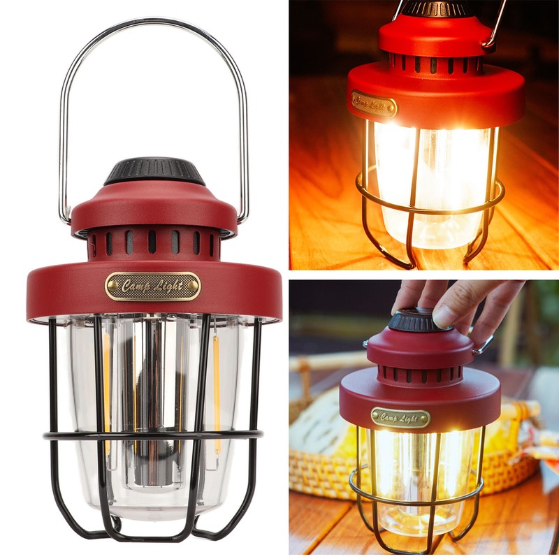 Retro LED Camping Lantern Portable Multifunctional Rechargeable Tent Light for