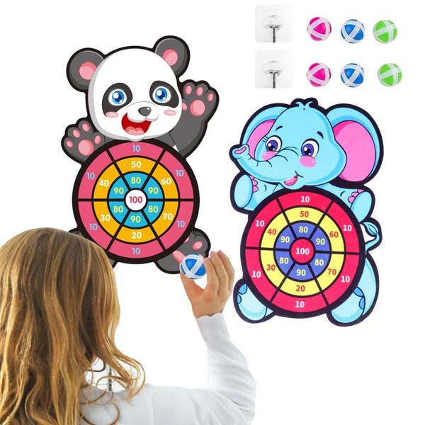 mengger Children's Dartboard, 2 Pieces, Children's Dartboards, Elephants and Pandas,