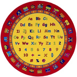 Kids/Baby Room/Daycare/Classroom/Playroom Area Rug. ABC Alphabet Train. Educational. Fun. Non-Slip Gel Back. Play Mat (8 Feet x 8 Feet Round)