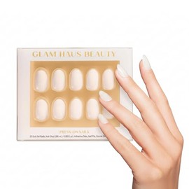 Uñas postizas Cloud 9 | Ovaladas cortas, color blanco roto, acabado brillante, calidad profesional | 16 tamaños - Kit de 32 uñas con pegamento y pesta