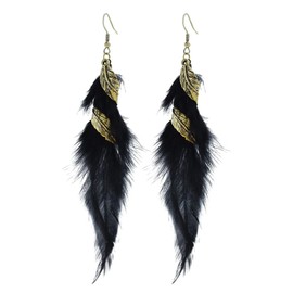 Elegant Bohemian Feather Earrings for Women - Long Dangle Drop Earring Jewelry for Winter Party Gift - Black