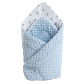 Medi Partners Swaddling Blanket 100% Cotton 75x75cm Double Sided Soft All Year Round Multifunctional Anti-Allergic Babies (Grey Stars with light blue Plush)