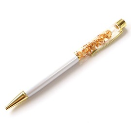 Gold Stone Ballpoint Pen with Gold Foil 24K Gold, Sparkle, Pure Gold, Luck Up, White