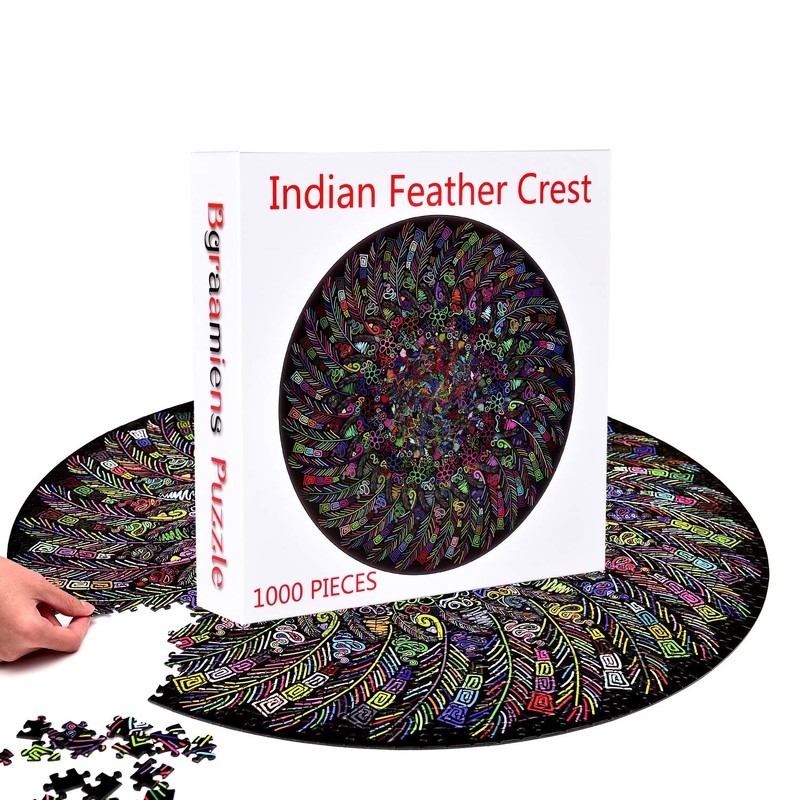 Bgraamiens Puzzle-The Indian Feather-1000 Pieces Round Puzzle Color Challenge Jigsaw