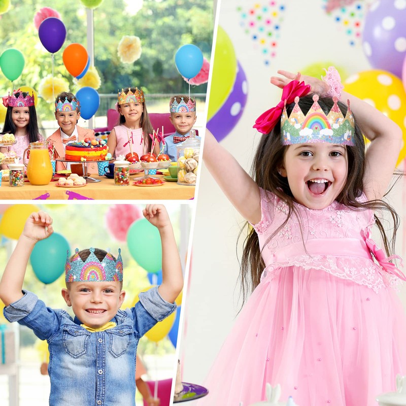 Rainbow Birthday Party Hats Rainbow Crown Headbands for Kids Birthday,