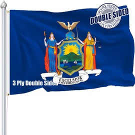 Nuibers New York Flag 3x5 FT Sturdy for Outside, Heavy Duty 3Ply Polyester New York State Flags Outdoor, Double Sided Long Lasting NY State Flag Brass Grommets