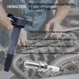 HENGCOOL Ignition Coils & Spark Plugs Set - 4 Packs UF-487 Compatible with Toyota 2.5L 2.7L 2009-2018 - Camry Highlander RAV4 Sienna Venza Sequoia Tundra 4.6L 5.7L - Replace 9091902251 9091902255