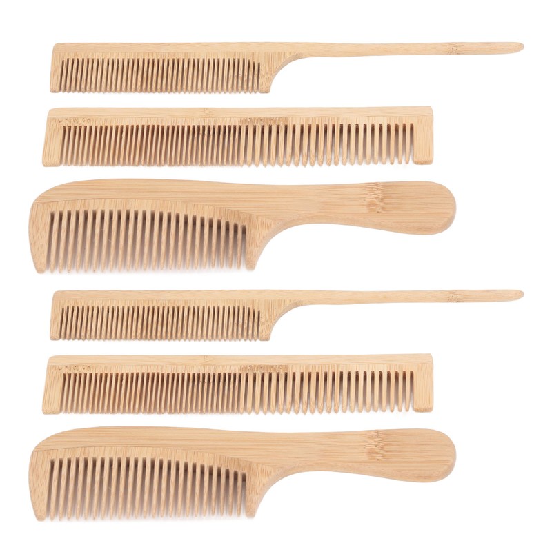 6pcs Bamboo Hair Comb Set for Barber Anti Static Heat
