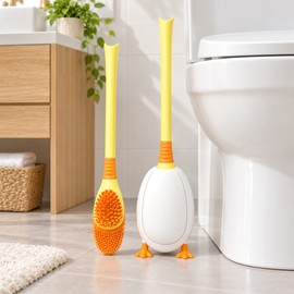 Silicone Toilet Brush for Deep Cleaning – Flexible Corner-Cleaning Brush with Wall-Mounted Duck-Shaped Holder