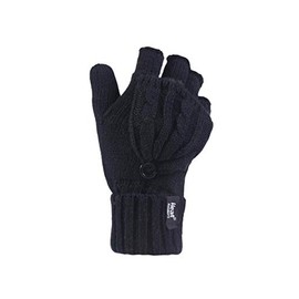 Heat Holders Women's 1 Pair 3.2 Tog Heatweaver Yarn Fingerless Gloves with Converter Mitt One Size Black