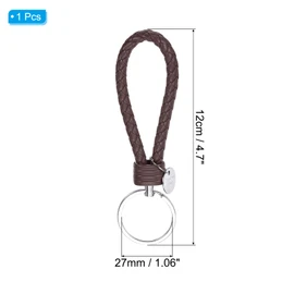 PATIKIL Braided Leather Keychain with Stainless Steel Key Ring Sleeve, PU Woven Wristlet Lanyard Strap Fob Keyring Holder for Car Bag Wallet Pendant, Light Brown
