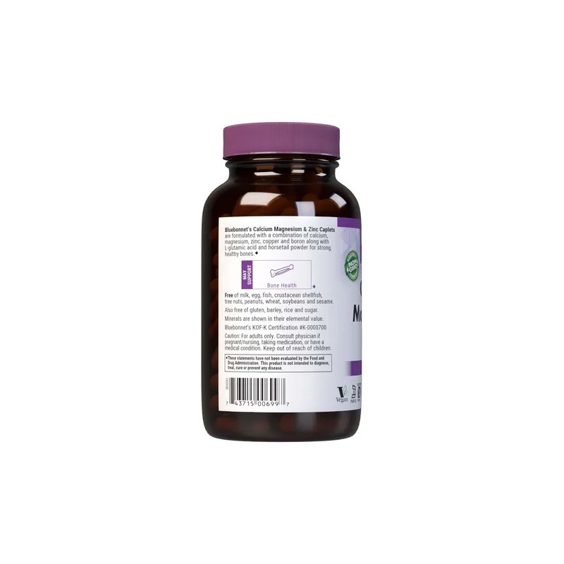 Bluebonnet Calcio Magnesio Zinc 180 Tabletas Salud Ósea