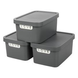 Jolie Max Plastic Storage Boxes with Lid, 3 Set of 7.5L Capacity Each, Decorative Design with Handle, Stackable & Nestable Space-Saving Organizers. (31.5 x 21.5 x 14.5 cm) (Dark Grey)
