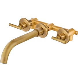 Airuida Wall Mounted Antique Brass 3 Hole Dual Handle Bathroom Faucet with 360 Swivel Spout Vanity Sink Mixer Tap, Matte Finish