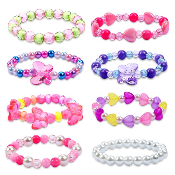 G.C Butterfly Beaded Bracelet for Girls Colorful Kids Gift Toy Stretchy Costume Jewelry Set Dress up Play Party Favors Present Crystal Friendship Jewelry for Baby Toddler Little Girl