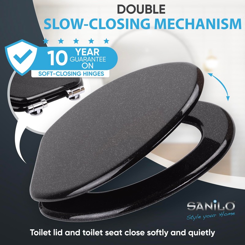 Sanilo Soft Close Toilet Seat ELONGATED, Quiet and Slow Close