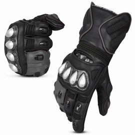Oro Biker Leather Motorbike Gloves Men Hard Knuckle Protection Full Finger All Season Touch Screen Motorcycle Racing Outdoor Sports Mens Gloves (X-Large, Black/Gray)