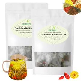 Dandelion Wolfberry Organic Kidney & Liver Health Tea, 8 Herbal Ingredients Blend, Natural Chinese Chrysanthemum Cassia Seed Tea Bags (2 Bags 24 Pcs)