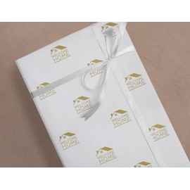 Mediz Welcome Home Gift Wrapping Paper, Gold Printing on White Paper, Real Estate Agent Closing Gift and Housewarming Party Present (2 Rolls)