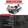 3/4-36 Spline X 3/4" DD Universal U Joint Endxedo Chrome