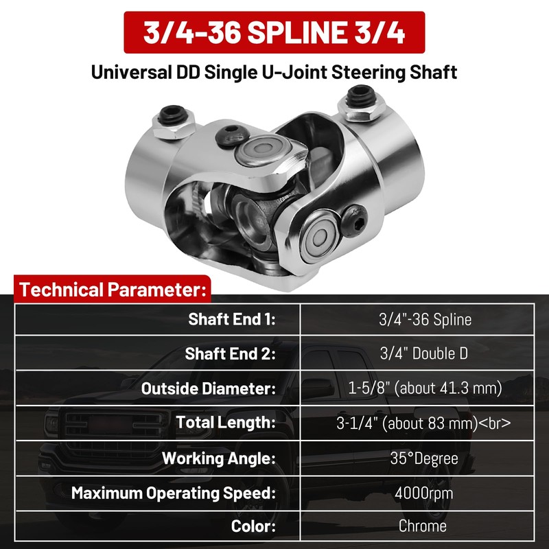 3/4-36 Spline X 3/4" DD Universal U Joint Endxedo Chrome