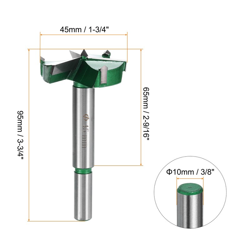 sourcing map Forstner Drill Bit 1-3/4" (45mm) Carbide Upgraded 3