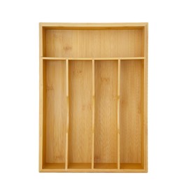 Xoudsdeu Bamboo Silverware Organizer for Drawer, Utensil Organizer, Cutlery Holder and Utensil Tray with Drawer Dividers for Kitchen Flatware Orgazier (5 Slots)