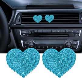 Car Diffuser, Car Air Fresheners Vent Clips, Rhinestone Heart Shaped Crystal Car Air Freshener Vent Clips, Bling Air Vent Clips Bling Inter Decor Accessories Fit for Cars, Trucks (Blue)