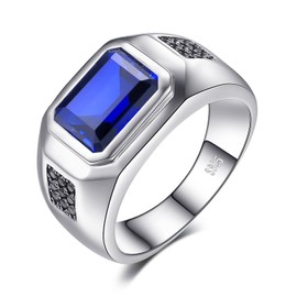 JewelryPalace Men Fashion 4.3ct Square Creat Blue Sapphire Ring 925 Sterling Silver Size P