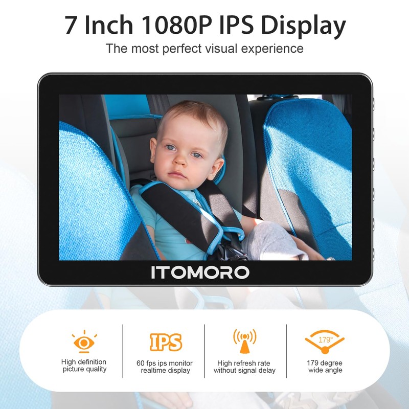 Itomoro Rear Facing Mirrors, 2 Kids Baby Car Camera, 7''