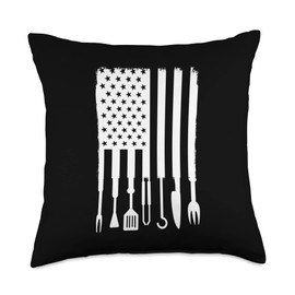 Pellet Smoker BBQ Grill Cover Smoke Barbeque Chef American Flag Barbecue BBQ Grilling Chef Cook Barbeque Throw Pillow, 18x18, Multicolor