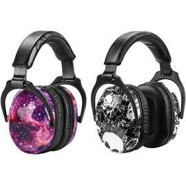 ZOHAN Kids Ear Protection 2 Pack, Hearing Protection Safety Ear Muffs for Children Have Sensory Issues, Adjustable Noise Reduction Earmuffs for Concerts, Fireworks, Air Shows(Nebula&SKULL)
