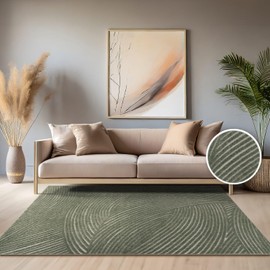 Paco Home Modern Area Rug with Abstract Line Pattern and Contour-Cut in Green, Size: 5'3" x 7'7"