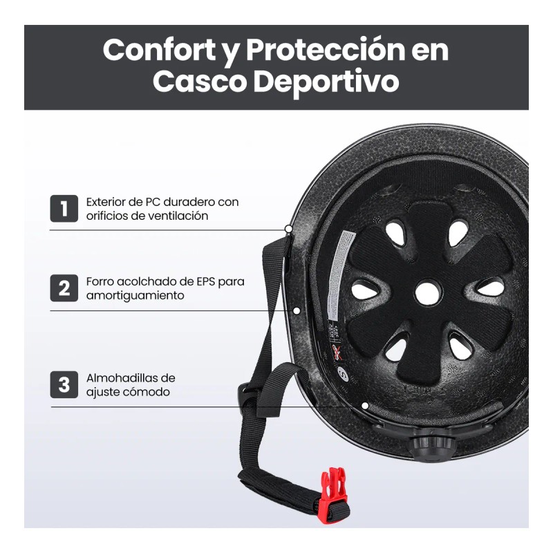Casco Deportivo Bicicleta Patinaje 58-61cm Ajustable Negro Xl