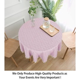 Round Tablecloth Cotton Linen Tablecloth Wrinkle Free Dust-Proof Table Cloth Washable Buffalo Check Tablecloth Table Linen 55" Pink Embroidery Tassel Tablecloth for Home Kitchen Tables