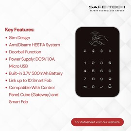 HESTIA Wireless Keypad and RFID Smart Fobs for SAFE-TECH Smart Home Security System, HS-01-WKP