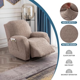 YUEANG 4 Pieces Recliner Cover Stretch Sofa Slipcover, Sofa Couch Cover for Reclining Couch 1 Seat, Washable Furniture Protector with Elastic Bottom for Kids, Dog