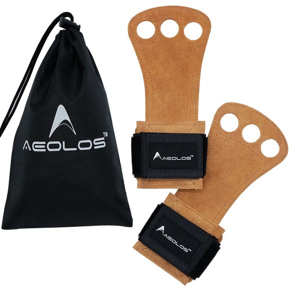 AEOLOS Leather Gymnastics Hand Grips-Great for Gymnastics,Pull up,Weight Lifting,Kettlebells and Cross Training (Brown(2 Layers Leather), Medium)